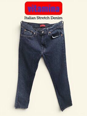 Vitamina Jeans Straight Leg Dark Wash Denim Made in Italy Stretch Size 48 (US12)